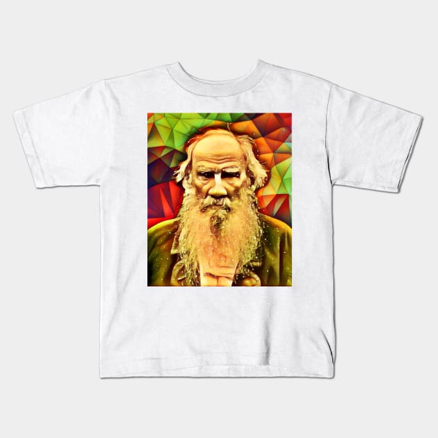Leo Tolstoy Snow Portrait | Leo Tolstoy Artwork 9 Kids T-Shirt by JustLit